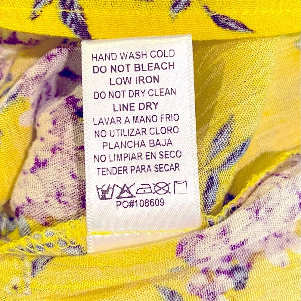 Staccato Yellow Surplice Smocked Waist Floral Print Blouse - Picture 14 of 16